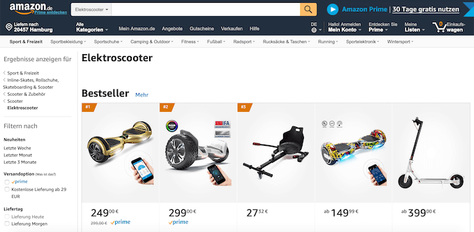 Günstige E-Scooter bei Amazon kaufen