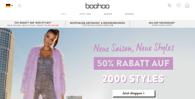 Online Shopping bei Boohoo